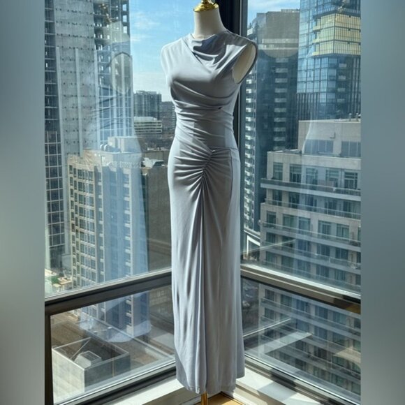 🆕 SIMKHAI 🧿 NWOT Acacia Draped Ruched Jersey Midi Dress, Blue Haze - Sz XS - Picture 5 of 15